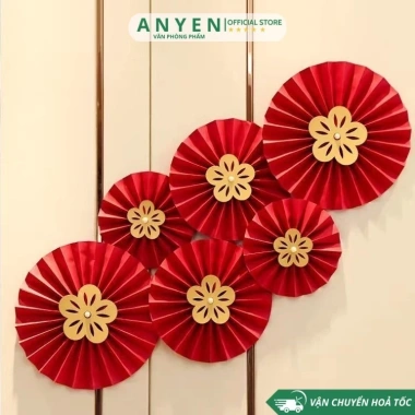Set 6 Quạt Giấy Đỏ Trang Trí Tết 2.026 Dán Tường May Mắn - Họa Tiết Giá 11.000đ 8