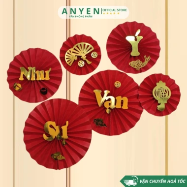 Set 6 Quạt Giấy Đỏ Trang Trí Tết 2.026 Dán Tường May Mắn - Họa Tiết Giá 11.000đ 9