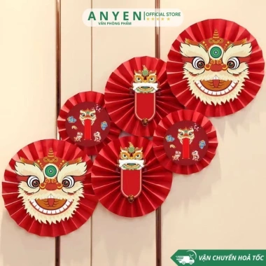 Set 6 Quạt Giấy Đỏ Trang Trí Tết 2.026 Dán Tường May Mắn - Họa Tiết Giá 11.000đ 10