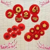 Set 6 Quạt Giấy Đỏ tròn trang trí Tết - Keo dán sẵn, giá chỉ 19.900 VND