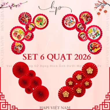 Set 6 Quạt Trang Trí Tết Mẫu Mới 2.026 – Quạt Đỏ Decor Bính Ngọ Giá Chỉ 44.999₫
