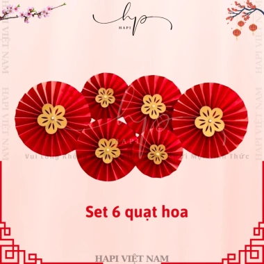 Set 6 Quạt Trang Trí Tết Mẫu Mới 2.026 – Quạt Đỏ Decor Bính Ngọ Giá Chỉ 44.999₫