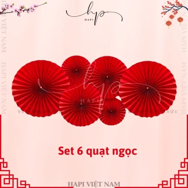 Set 6 Quạt Trang Trí Tết Mẫu Mới 2.026 – Quạt Đỏ Decor Bính Ngọ Giá Chỉ 44.999₫