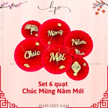 Set 6 Quạt Trang Trí Tết Mẫu Mới 2.026 – Quạt Đỏ Decor Bính Ngọ Giá Chỉ 44.999₫