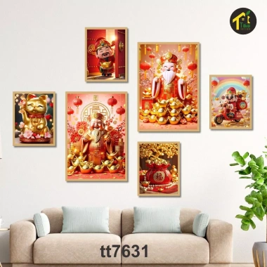 Set 6 tranh thần tài tết 2.026 may mắn, formex dán tường kèm keo, còn 96.000đ