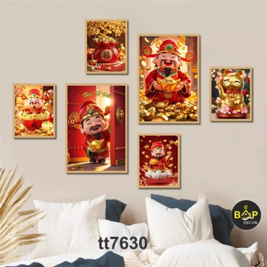 Set 6 tranh thần tài tết 2.026 may mắn, formex dán tường kèm keo, còn 96.000đ