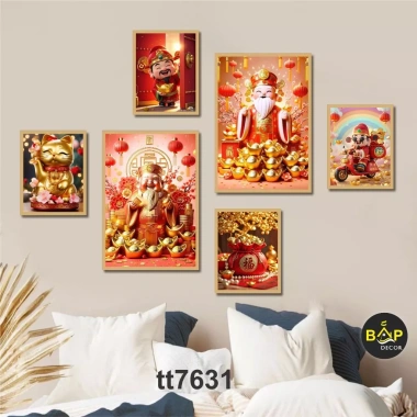 Set 6 tranh thần tài tết 2.026 may mắn, formex dán tường kèm keo, còn 96.000đ
