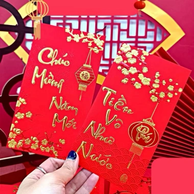 Set 60 bao lì xì nhung đỏ 2.026 mix mẫu 9x16cm - to vừa tờ, giá xưởng 25.800₫