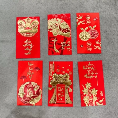 Set 60 Cái Lì Xì May Mắn Nhung Đỏ In Nổi – Giá 59.500 cho Tết Bính Ngọ 2.026
