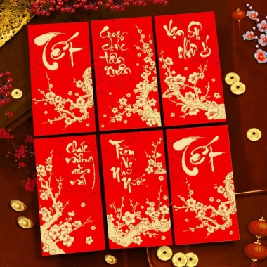 Set 60 Cái Lì Xì May Mắn Nhung Đỏ In Nổi – Giá 59.500 cho Tết Bính Ngọ 2.026