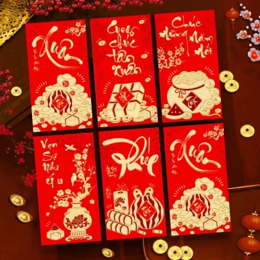 Set 60 Cái Lì Xì May Mắn Nhung Đỏ In Nổi – Giá 59.500 cho Tết Bính Ngọ 2.026