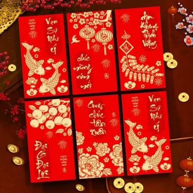 Set 60 Cái Lì Xì May Mắn Nhung Đỏ In Nổi – Giá 59.500 cho Tết Bính Ngọ 2.026