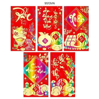 Sét 60c (10xấp) Lì Xì Nhung Lớn Đỏ Vàng Ép Kim Cao Cấp - Giấy Dày Dặn, Giá 30k 2