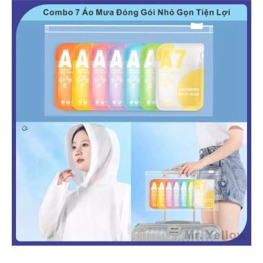 Set 7 áo mưa dày dặn dùng 1 lần - 7 màu đa dạng, giá chỉ 55.890₫