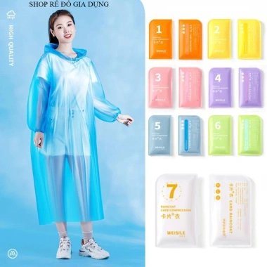 Set 7 áo mưa nén mini có mũ trùm – nhiều màu, gọn nhẹ, tiện lợi di chuyển