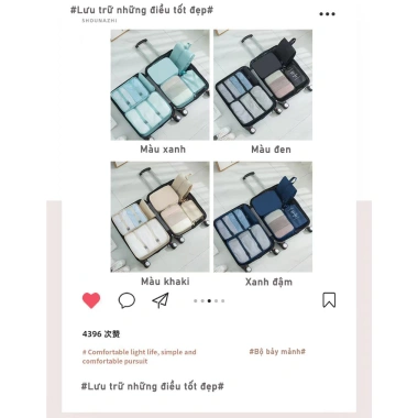 Set 7 túi quần áo, mỹ phẩm du lịch - Nhiều kích thước, giá ưu đãi 113.400 VND 3 Set 7 túi quần áo, mỹ phẩm du lịch - Nhiều kích thước, giá ưu đãi 113.400 VND 3