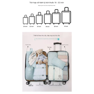 Set 7 túi quần áo, mỹ phẩm du lịch - Nhiều kích thước, giá ưu đãi 113.400 VND