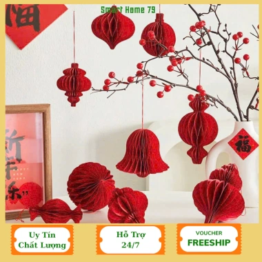 Set 9 quả Đèn Lồng Giấy Đỏ Treo Tết - Trang trí Noel Lễ hội, Giá ưu đãi 69.500