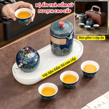 Set ấm trà gốm sứ Gongfu cao cấp phong cách cổ điển, kèm cặp da sang trọng – 180.000₫ 2