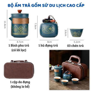 Set ấm trà gốm sứ Gongfu cao cấp phong cách cổ điển, kèm cặp da sang trọng – 180.000₫ 4