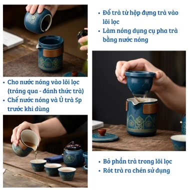 Set ấm trà gốm sứ Gongfu cao cấp phong cách cổ điển, kèm cặp da sang trọng – 180.000₫ 5