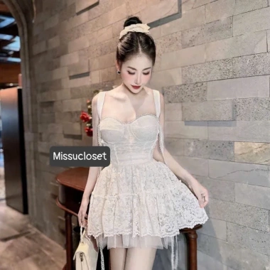 Set áo 2 dây corset ren xoe lưới - áo đi biển tiệc giá 375.000 giảm 105.000
