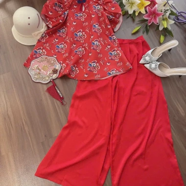Set áo cách tân phượng đỏ + quần lụa Laviecloset 628 - Giảm giá chỉ 135.000đ 4