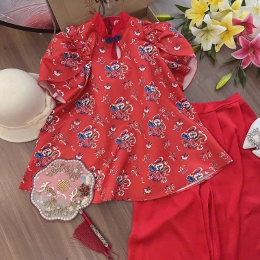 Set áo cách tân phượng đỏ + quần lụa Laviecloset 628 - Giảm giá chỉ 135.000đ 7