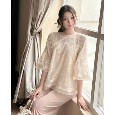 Set Áo Cách Tân Voan Be Thêu Nơ Thanh Yến, Quần Lụa Hồng - Đi Tết 2.026 Giá 325k 3