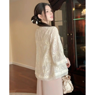 Set Áo Cách Tân Voan Be Thêu Nơ Thanh Yến, Quần Lụa Hồng - Đi Tết 2.026 Giá 325k 6