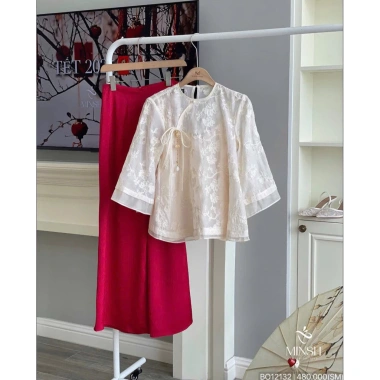 Set Áo Cách Tân Voan Be Thêu Nơ Thanh Yến, Quần Lụa Hồng - Đi Tết 2.026 Giá 325k 8
