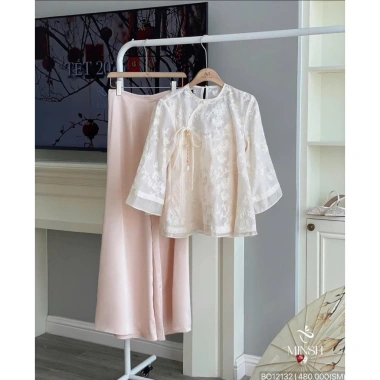 Set Áo Cách Tân Voan Be Thêu Nơ Thanh Yến, Quần Lụa Hồng - Đi Tết 2.026 Giá 325k 9