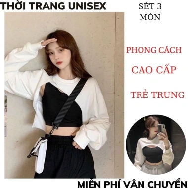 Set áo CRT khoét ngực ôm body + quần jogger ống rộng unisex ulzzang, chỉ 24.000đ 3