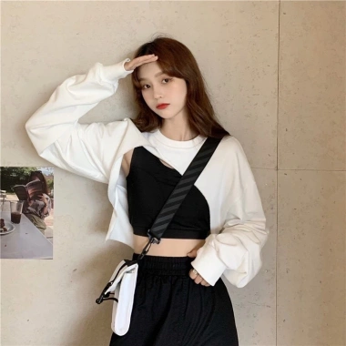 Set áo CRT khoét ngực ôm body + quần jogger ống rộng unisex ulzzang, chỉ 24.000đ 4