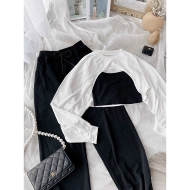 Set áo CRT khoét ngực ôm body + quần jogger ống rộng unisex ulzzang, chỉ 24.000đ 5