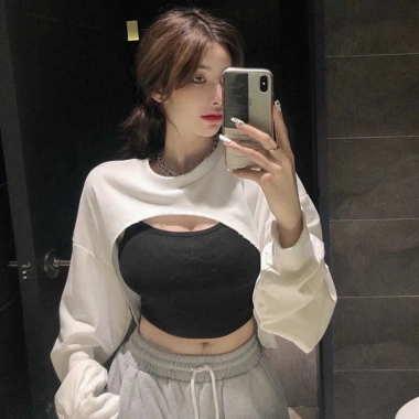 Set áo CRT khoét ngực ôm body + quần jogger ống rộng unisex ulzzang, chỉ 24.000đ 8