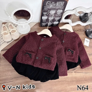 Set áo dạ lông cừu cao cấp và quần váy nhung cho bé gái Noel Tết siêu xinh 3