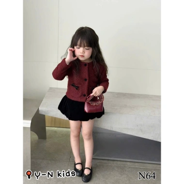 Set áo dạ lông cừu cao cấp và quần váy nhung cho bé gái Noel Tết siêu xinh 5