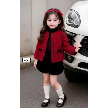 Set áo dạ lông cừu cao cấp và quần váy nhung cho bé gái Noel Tết siêu xinh 6