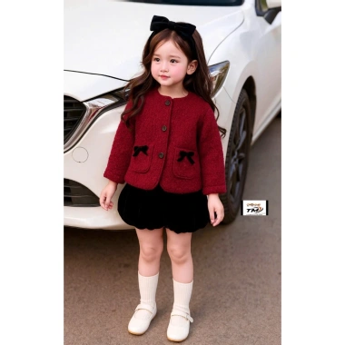 Set áo dạ lông cừu cao cấp và quần váy nhung cho bé gái Noel Tết siêu xinh 7
