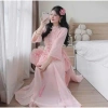 Set áo dài cách tân Du Xuân 2.024 - áo tơ hoa cao cấp đính nơ tàu dọc, quần tuyết nhung suông dài, giảm giá 232k 7