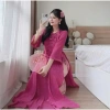 Set áo dài cách tân Du Xuân 2.024 - áo tơ hoa cao cấp đính nơ tàu dọc, quần tuyết nhung suông dài, giảm giá 232k 8