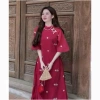 Sét áo dài cách tân du xuân đỏ hiện đại tơ in hoa tay lỡ nơ cổ trụ và quần dài lụa mango 188.005 VND 4