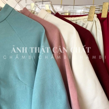 Set áo dài cách tân nữ S.210 cổ tàu tay lỡ 3 nơ to dọc thân - Giá ưu đãi 202.645₫