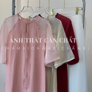 Set Áo dài cách tân nữ S.213 tay lỡ cúc ngọc cổ tròn nơ buộc dịu dàng - 155.000₫ 9