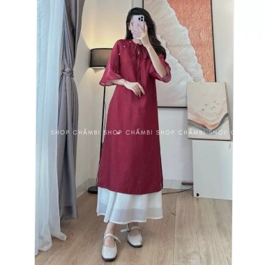 Set Áo dài cách tân nữ S.213 tay lỡ cúc ngọc cổ tròn nơ buộc dịu dàng - 155.000₫ 10