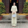Set áo dài cách tân vải gấm dáng suông mềm + quần lụa giá ưu đãi 295k xinh chụp ảnh Tết 4