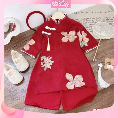 Set áo dài cách tân Xuân Lan cúc tầu hoa thêu 3 màu và bờm cho bé gái lễ tết 179.900 VND 5 Set áo dài cách tân Xuân Lan cúc tầu hoa thêu 3 màu và bờm cho bé gái lễ tết 179.900 VND 5