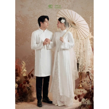 Set Áo Dài Cặp Bạch Duyên Hỷ xuông xẻ tà tay lỡ cổ tầng Chính Hãng AD003 489k 4
