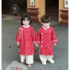 Set áo dài cặp đỏ họa tiết gạch bông cho bé trai và bé gái Giá chỉ 105.999 VND 5